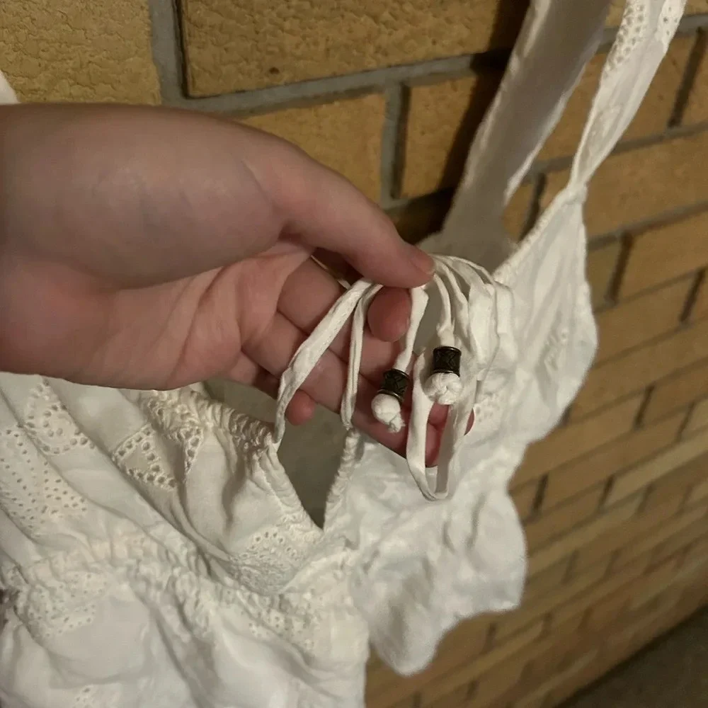 Anthropologie Maeve Seashell Shell Peplum Eyelet Tank Top White Size Small - Picture 3 of 7